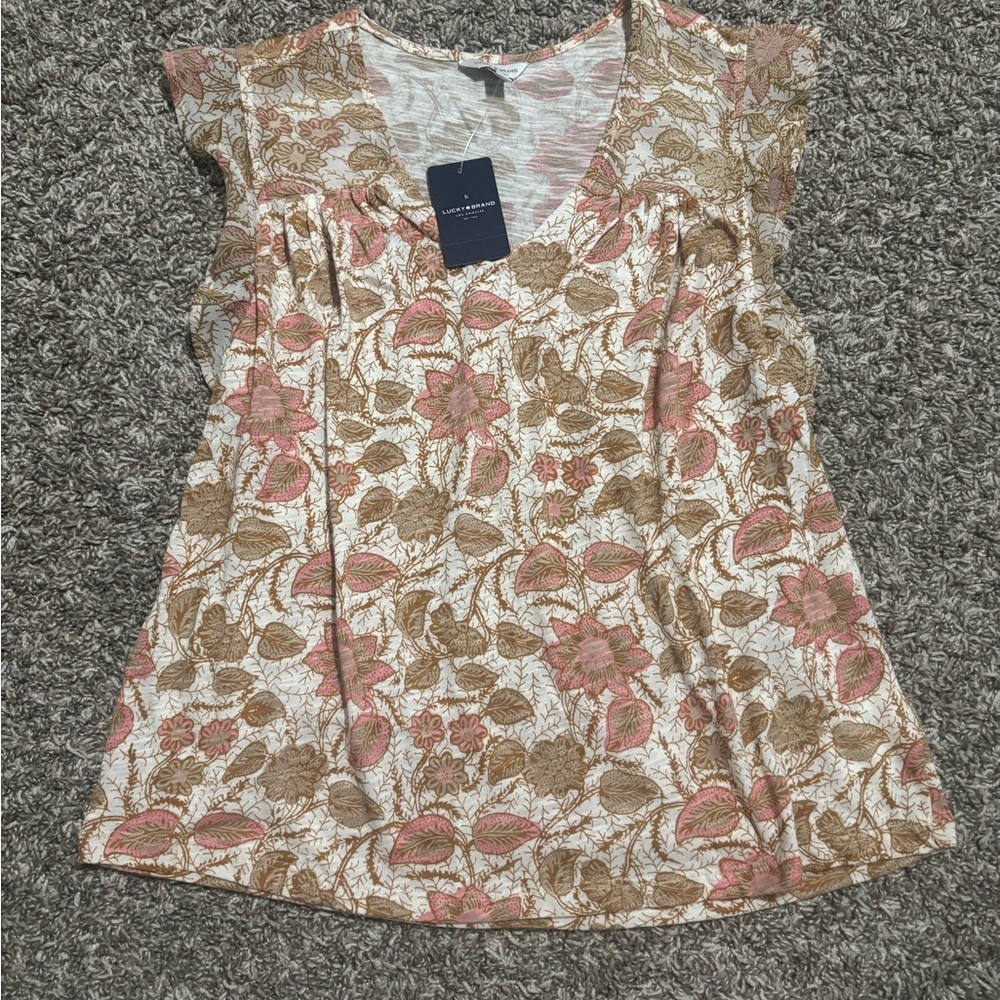 TOP of Lucky Brand Pink and Brown Floral very soft with a casual touch - Picture 2 of 8